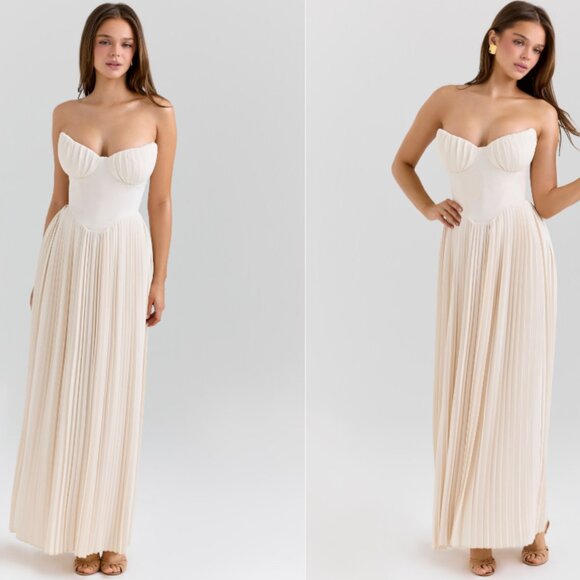 HOUSE OF CB 'Marcella' Ivory Georgette Pleated Maxi Dress NWOT - Picture 2 of 6